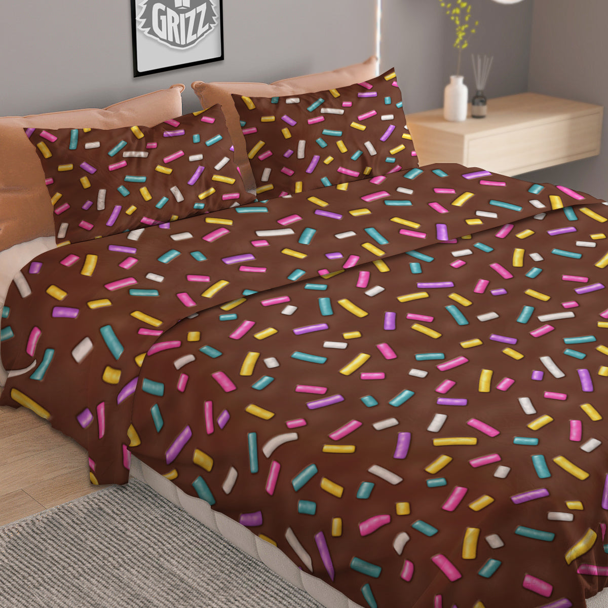 Brown Candy Sprinkles Sweet Print Pattern Duvet Cover Bedding Set
