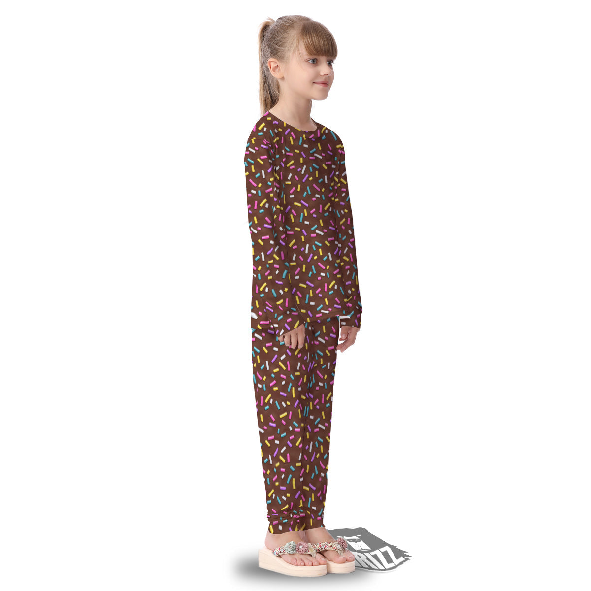 Brown Candy Sprinkles Sweet Print Pattern Kid's Pajamas-grizzshop