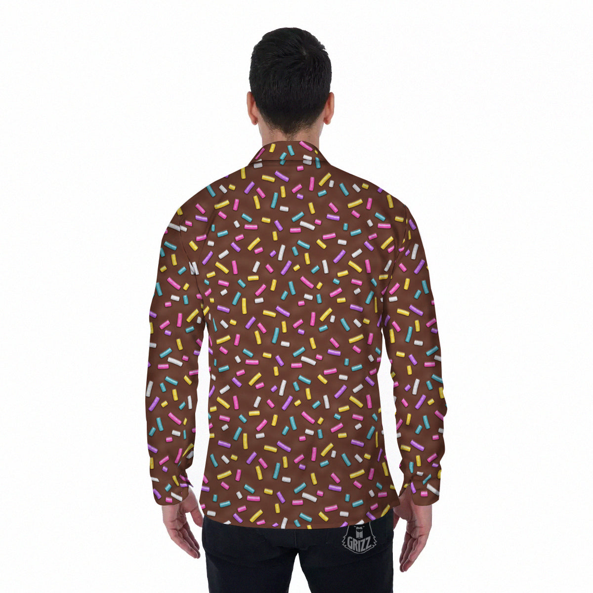 Brown Candy Sprinkles Sweet Print Pattern Men's Long Sleeve Shirts-grizzshop