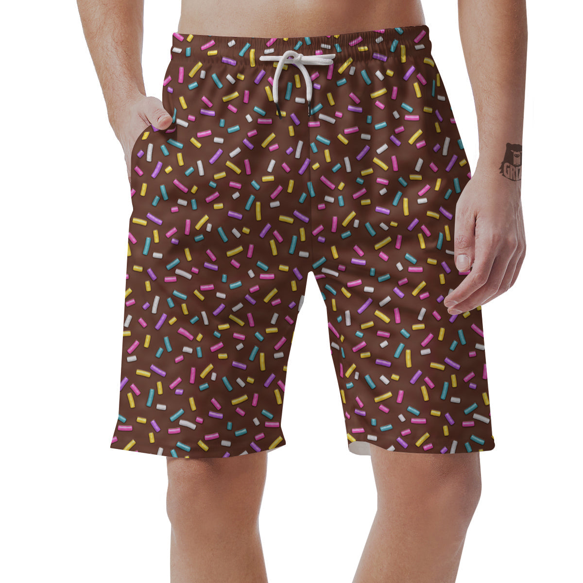 Brown Candy Sprinkles Sweet Print Pattern Men's Shorts-grizzshop