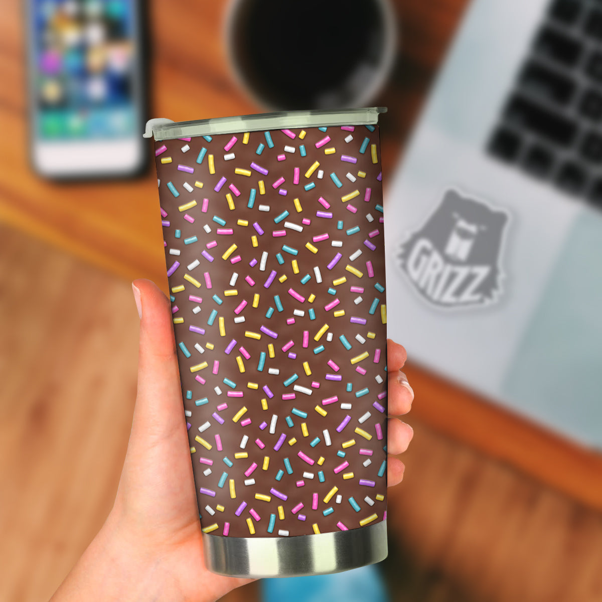 Brown Candy Sprinkles Sweet Print Pattern Tumbler-grizzshop