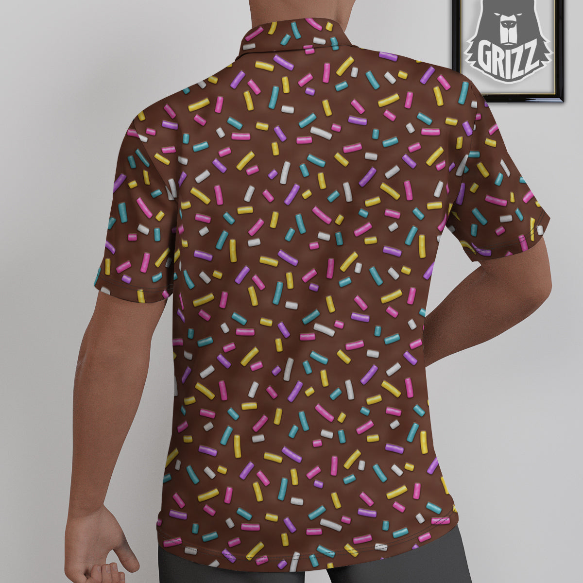 Brown Candy Sprinkles Sweet Print Pattern Untucked Shirts-grizzshop