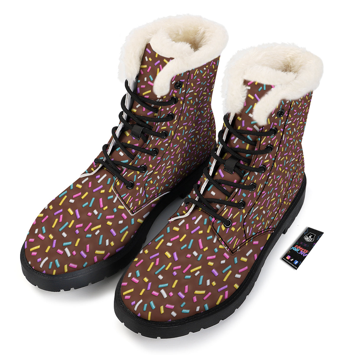 Brown Candy Sprinkles Sweet Print Pattern Winter Boots-grizzshop