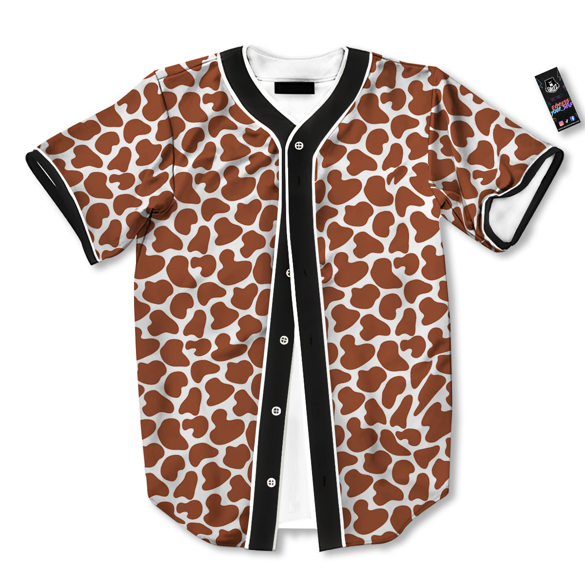 Brown Chocolate And White Cow Print Baseball Jersey-grizzshop