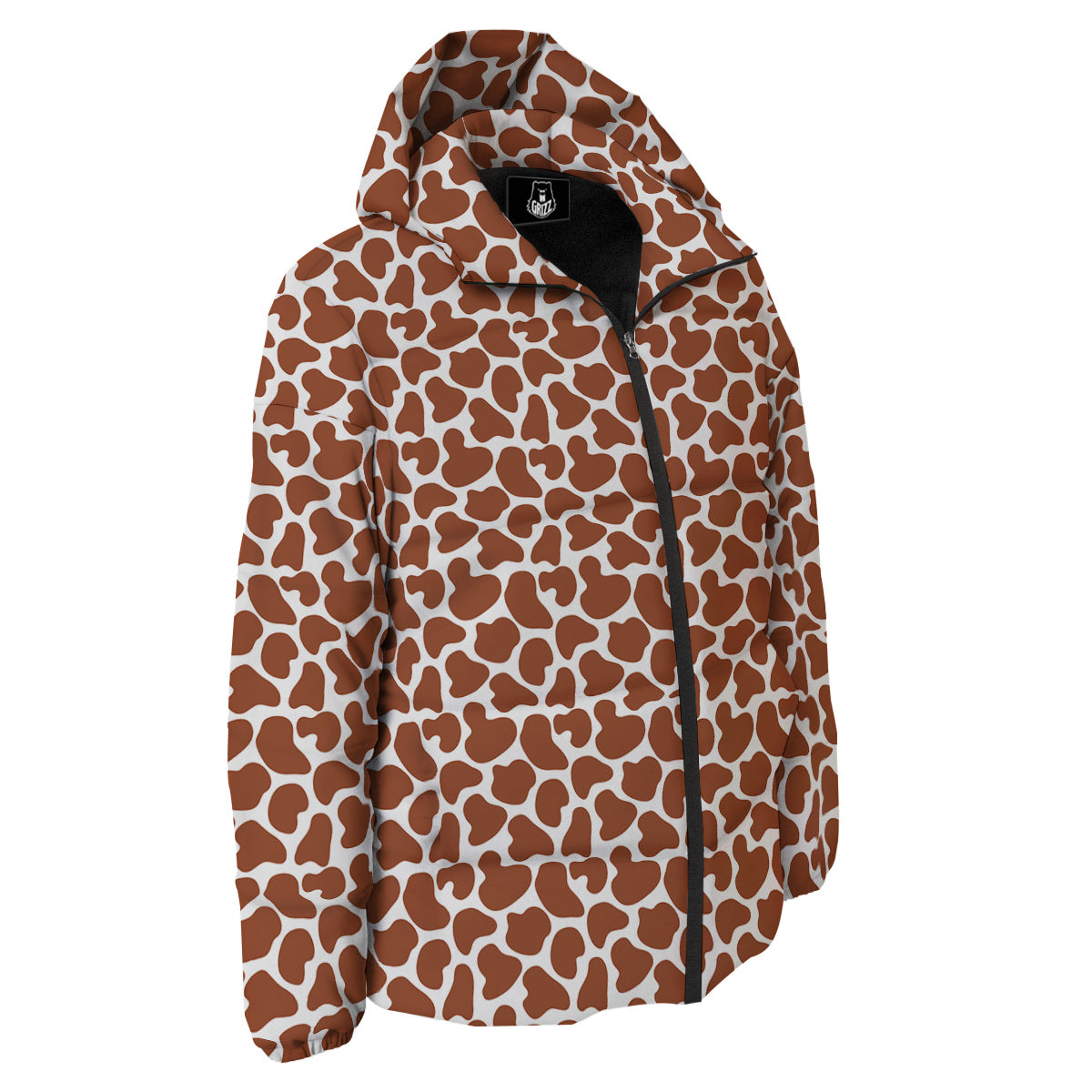 Brown Chocolate And White Cow Print Down Jacket-grizzshop