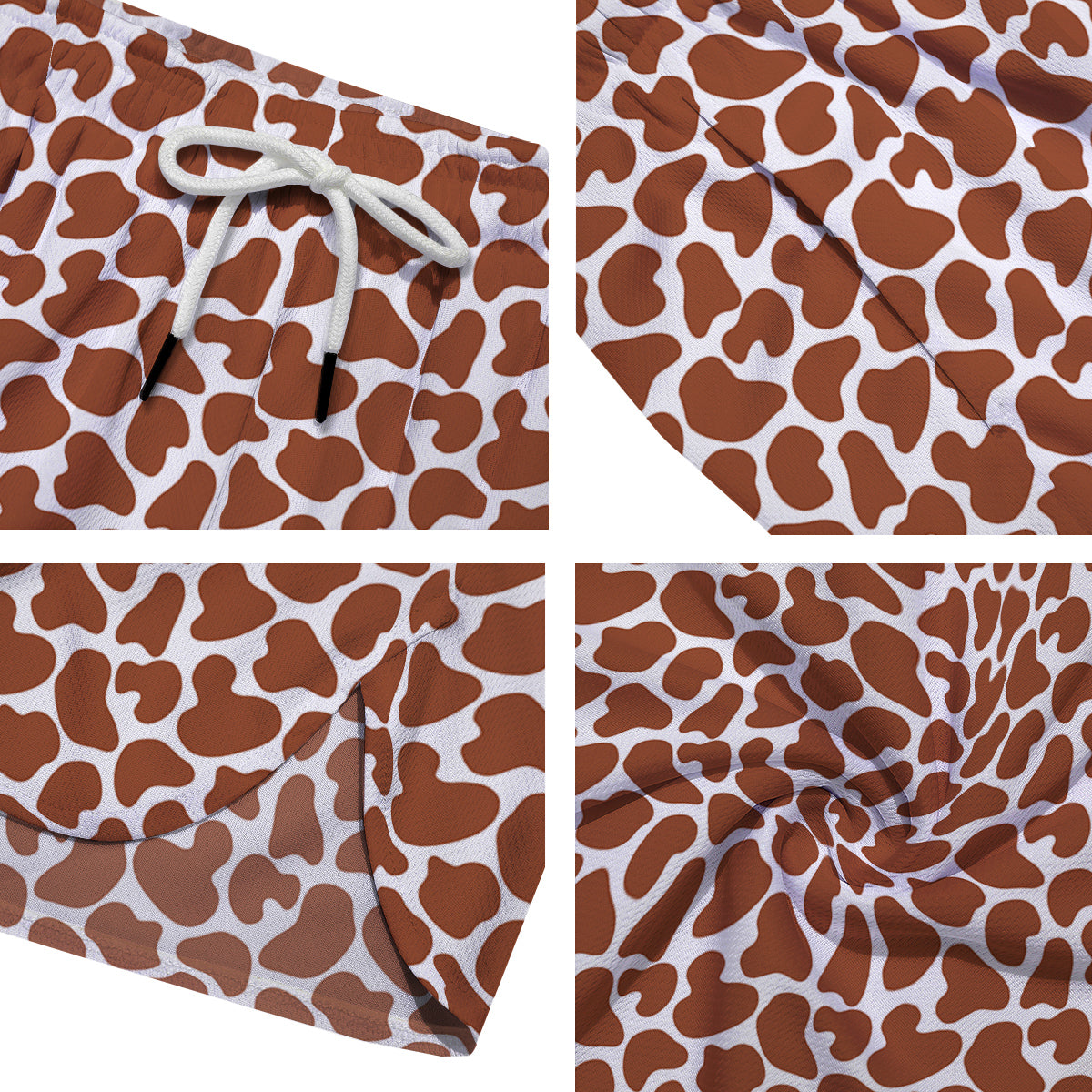 Brown Chocolate And White Cow Print Men's Running Shorts-grizzshop