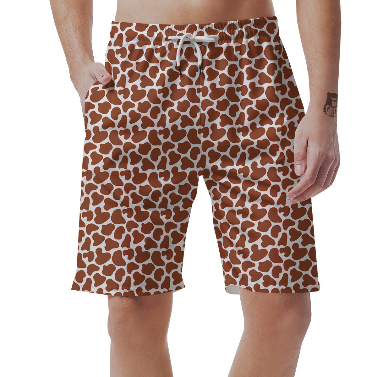 Brown Chocolate And White Cow Print Men's Shorts-grizzshop