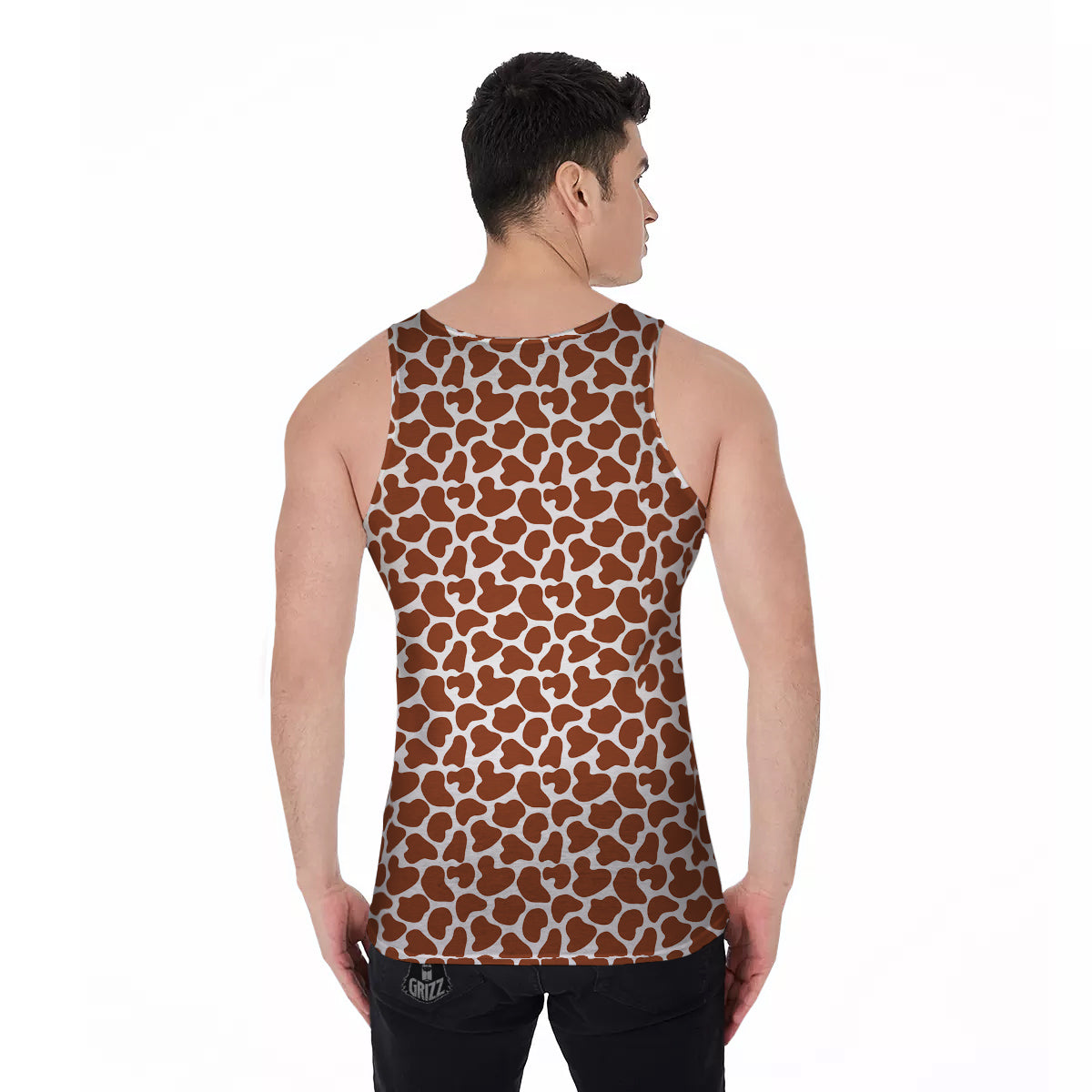 Brown Chocolate And White Cow Print Men's Tank Top-grizzshop