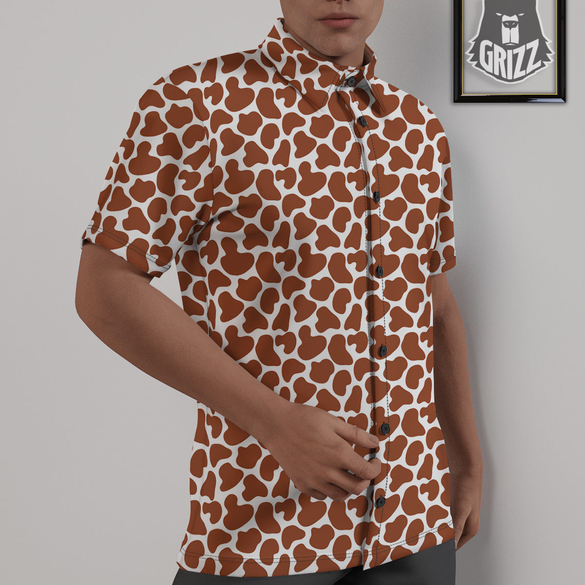 Brown Chocolate And White Cow Print Untucked Shirts-grizzshop
