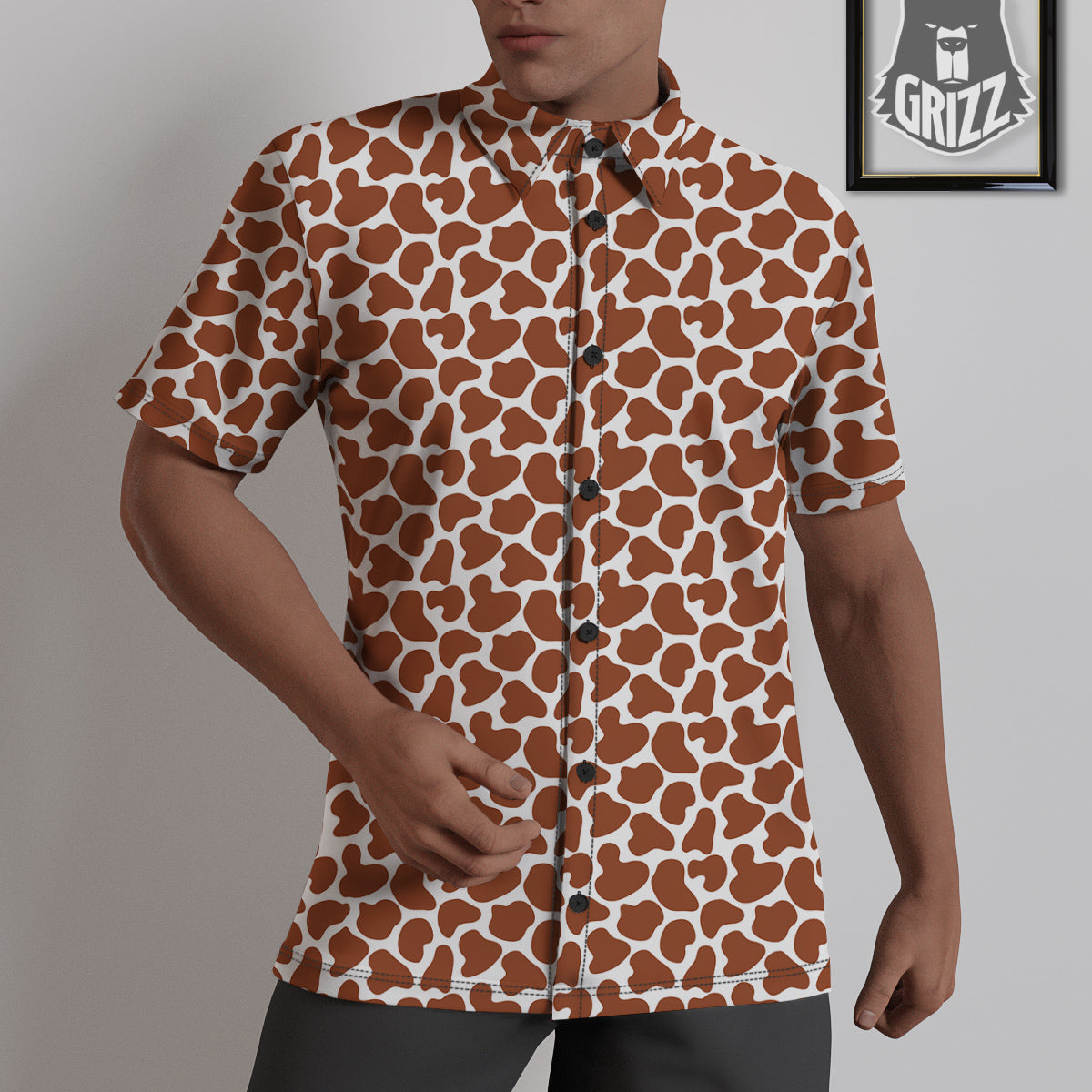 Brown Chocolate And White Cow Print Untucked Shirts-grizzshop