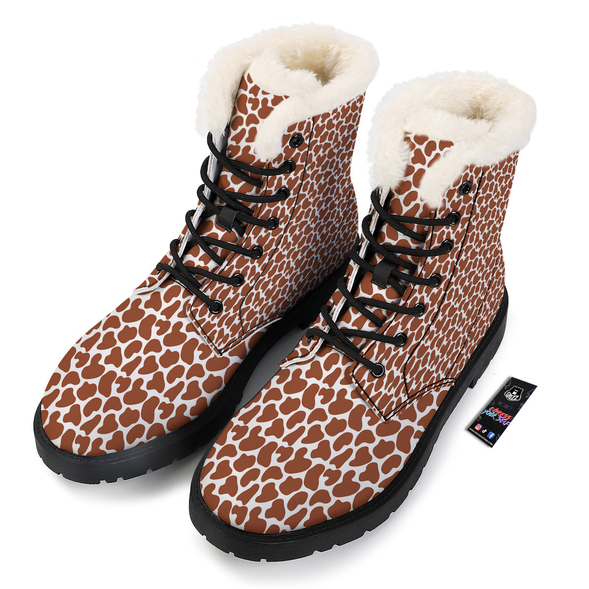 Brown Chocolate And White Cow Print Winter Boots-grizzshop