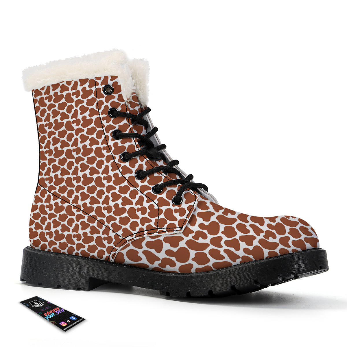 Brown Chocolate And White Cow Print Winter Boots-grizzshop