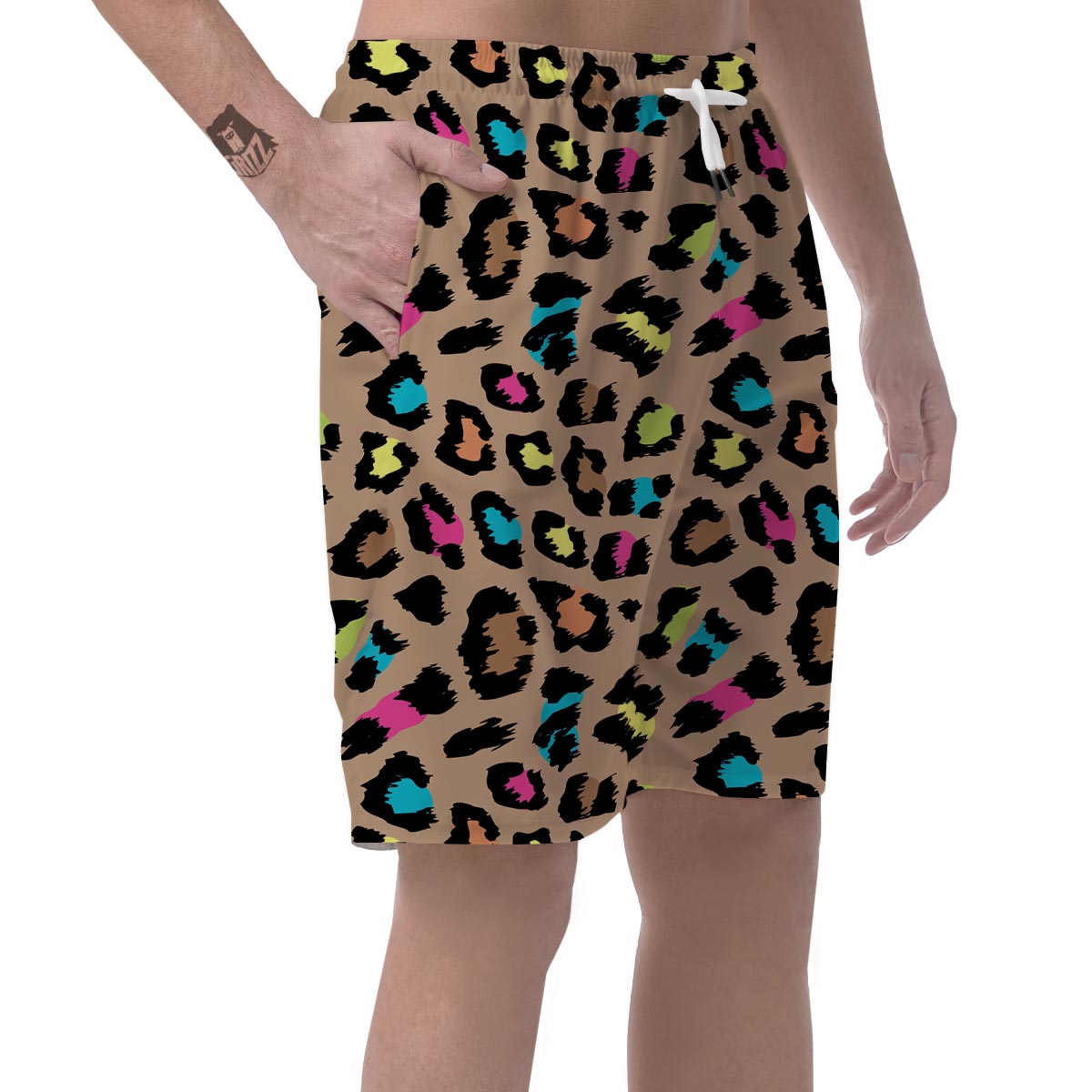Brown Colorful Cheetah Print Men's Shorts-grizzshop