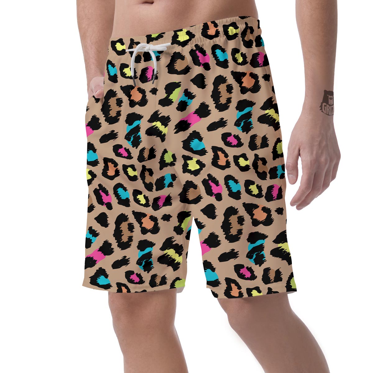 Brown Colorful Cheetah Print Men's Shorts-grizzshop