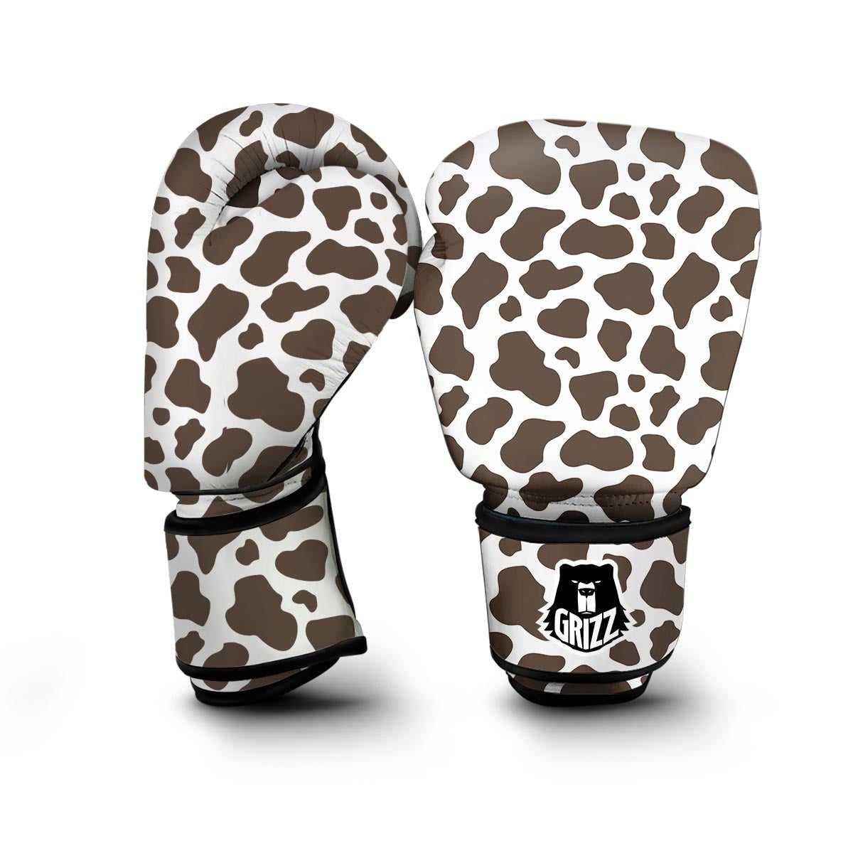Brown Cow Pattern Print Boxing Gloves-grizzshop