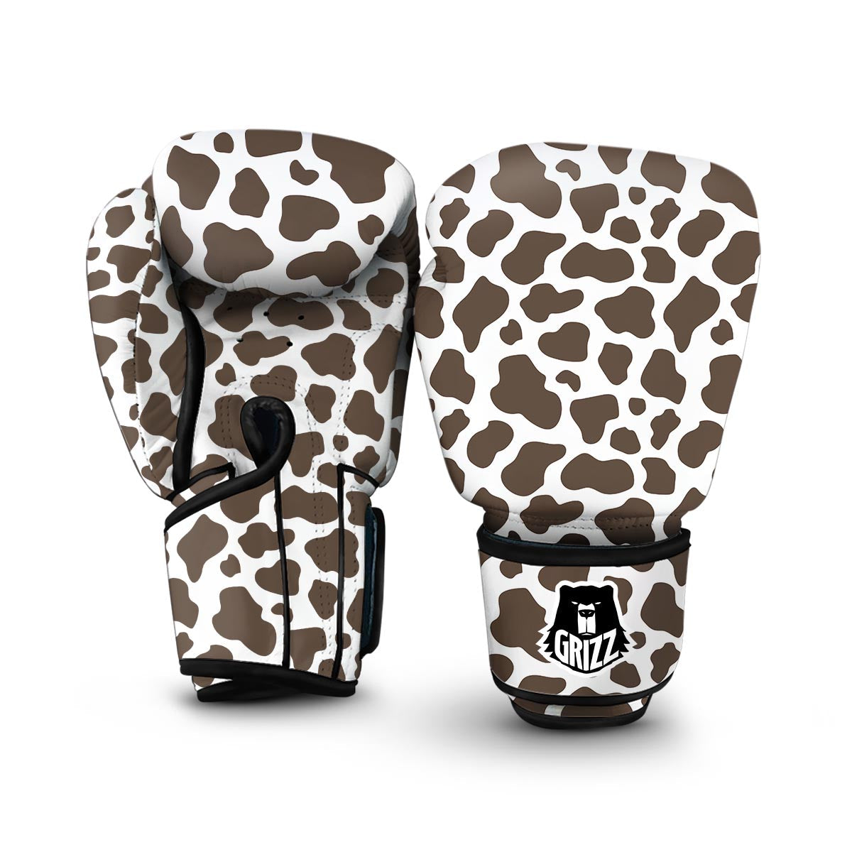 Brown Cow Pattern Print Boxing Gloves-grizzshop
