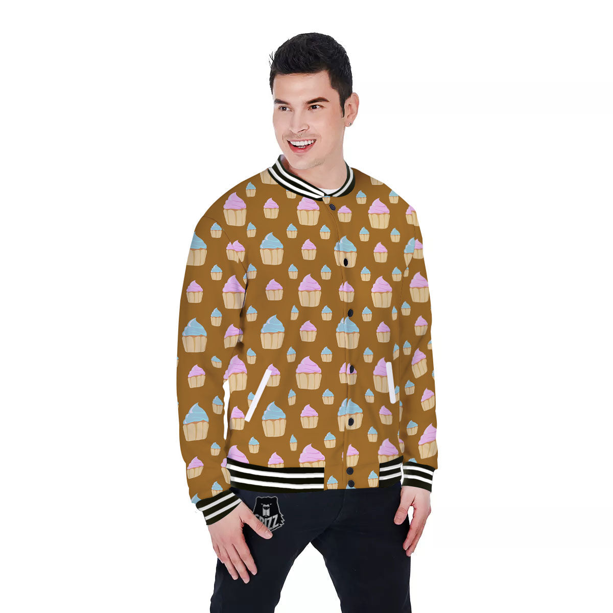 Brown Cupcake Pastel Print Pattern Baseball Jacket-grizzshop