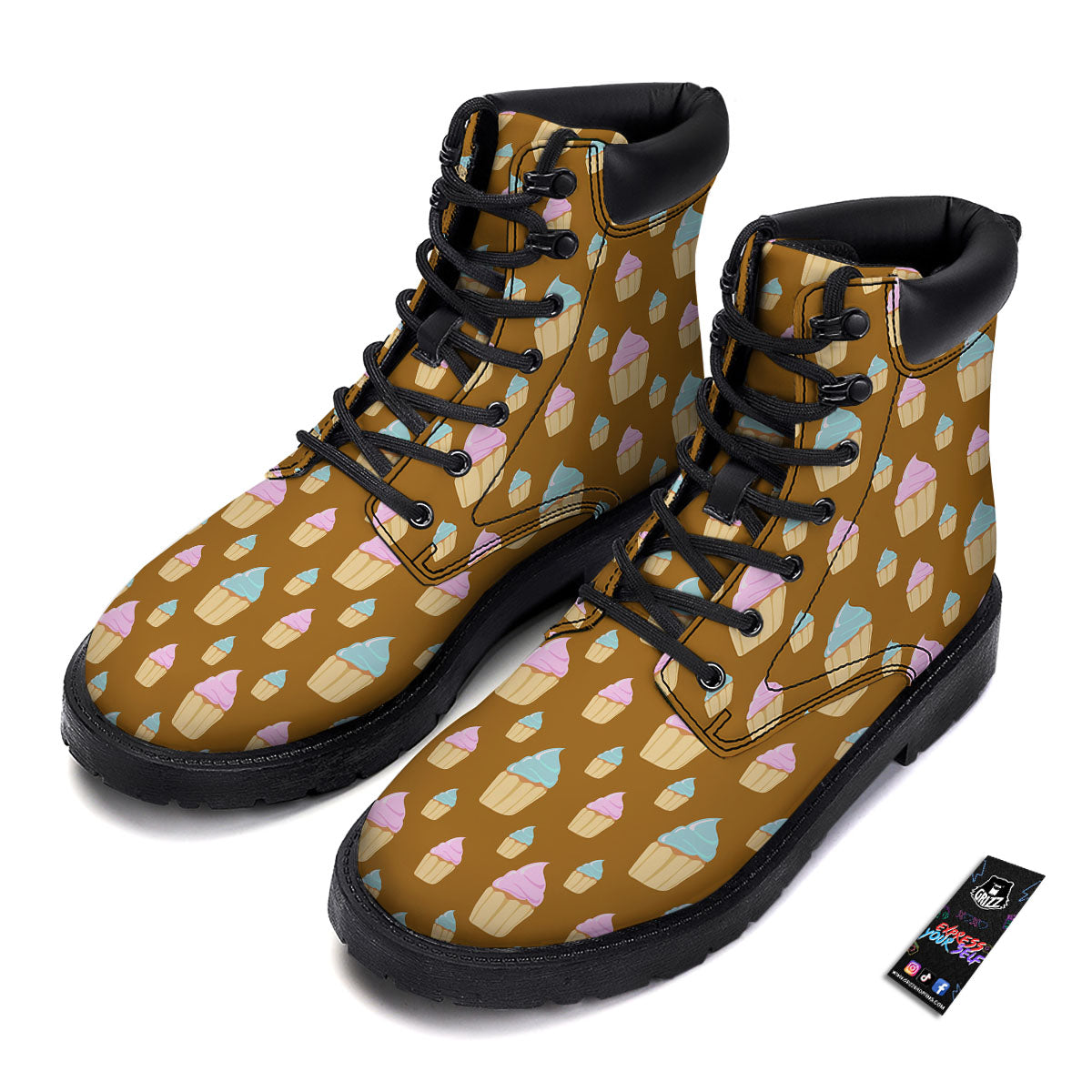 Brown Cupcake Pastel Print Pattern Boots-grizzshop