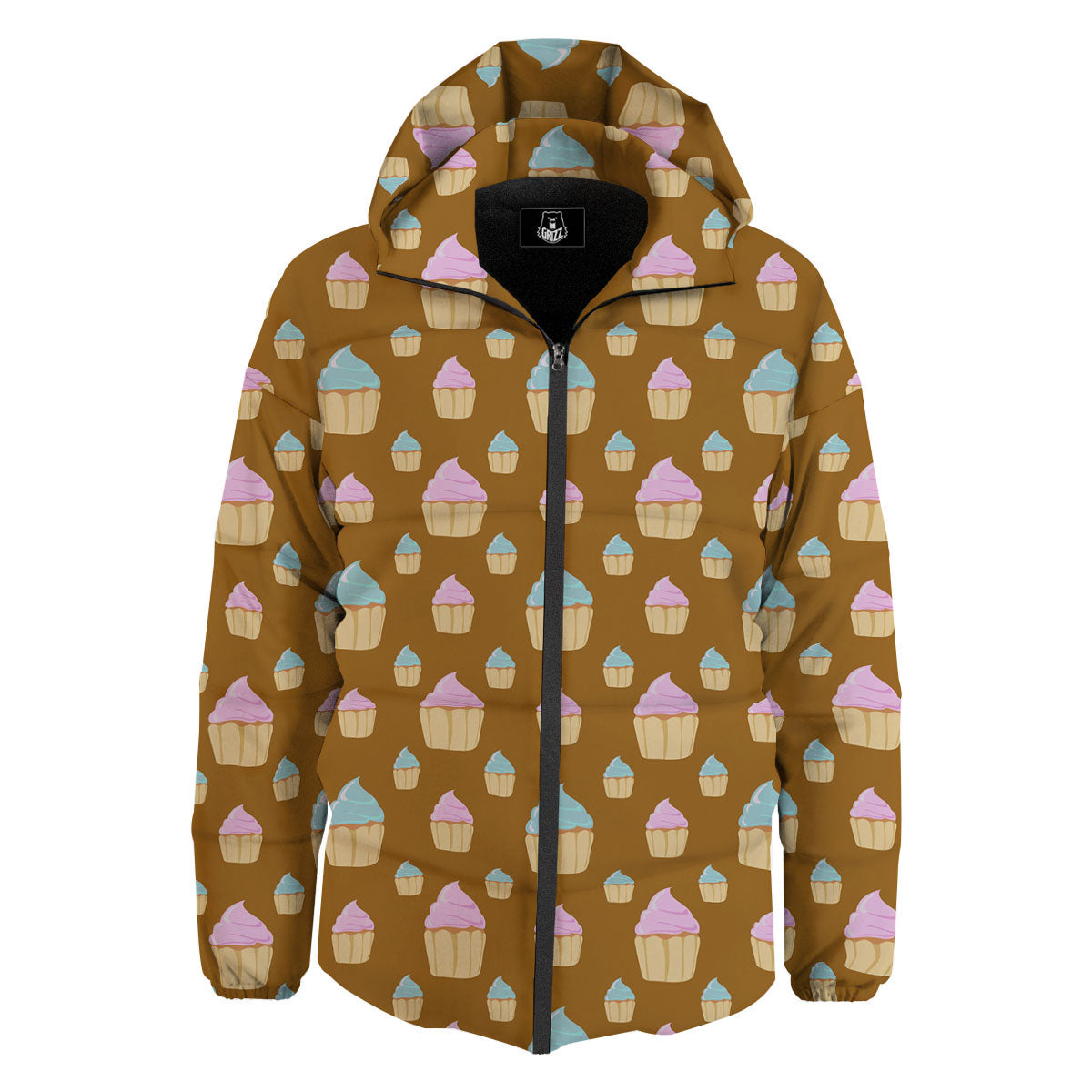 Brown Cupcake Pastel Print Pattern Down Jacket-grizzshop