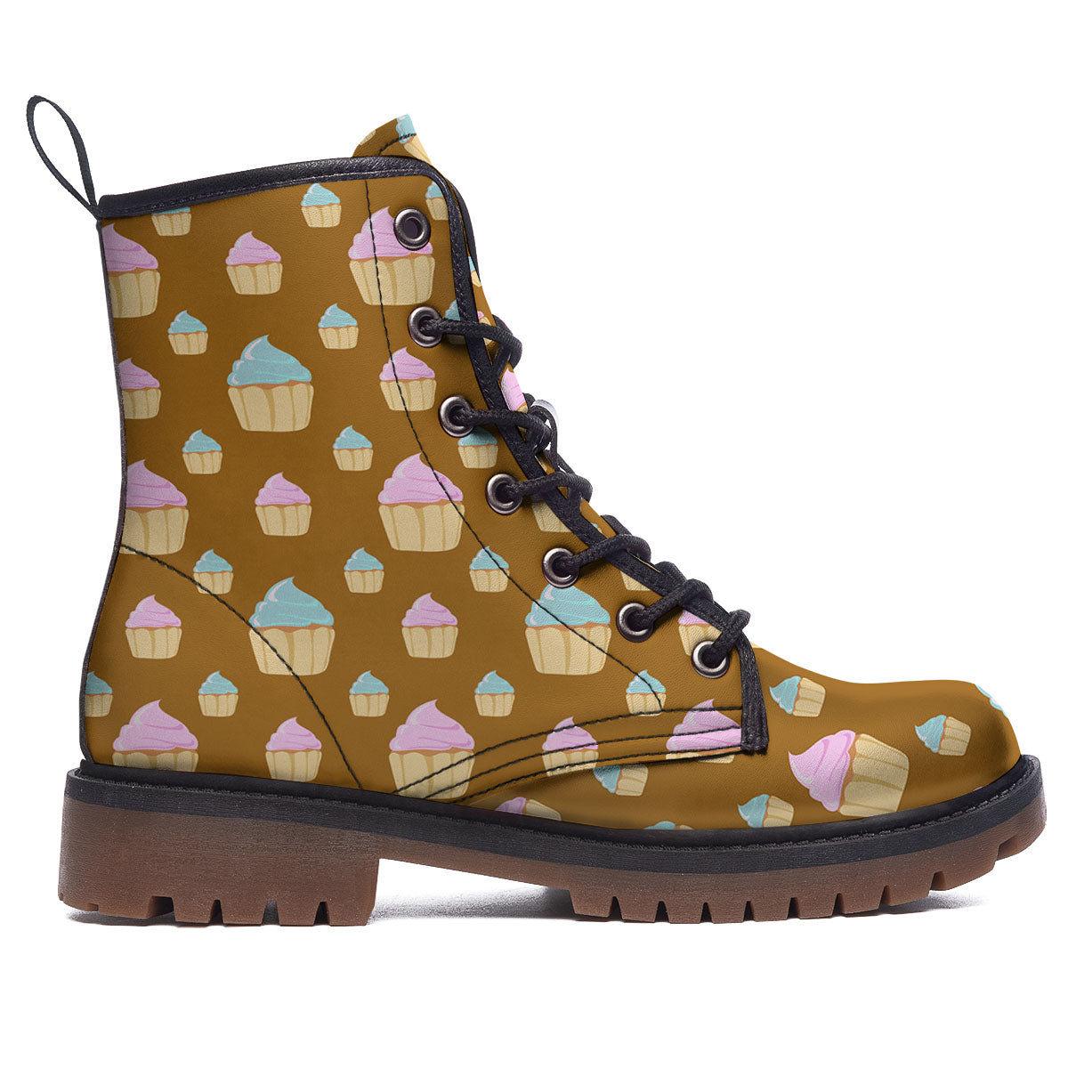 Brown Cupcake Pastel Print Pattern Work Boots-grizzshop