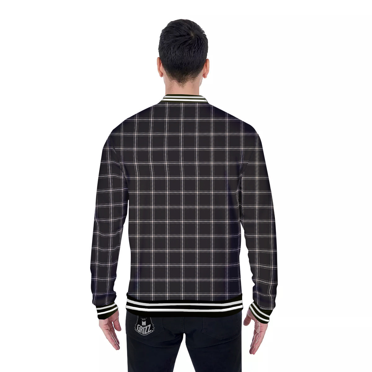 Brown Dark Check Print Pattern Baseball Jacket-grizzshop