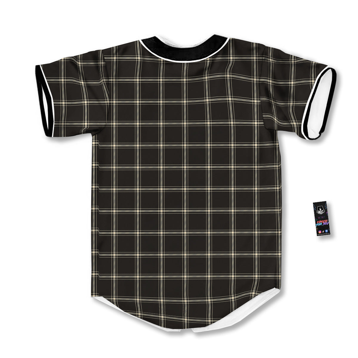 Brown Dark Check Print Pattern Baseball Jersey-grizzshop