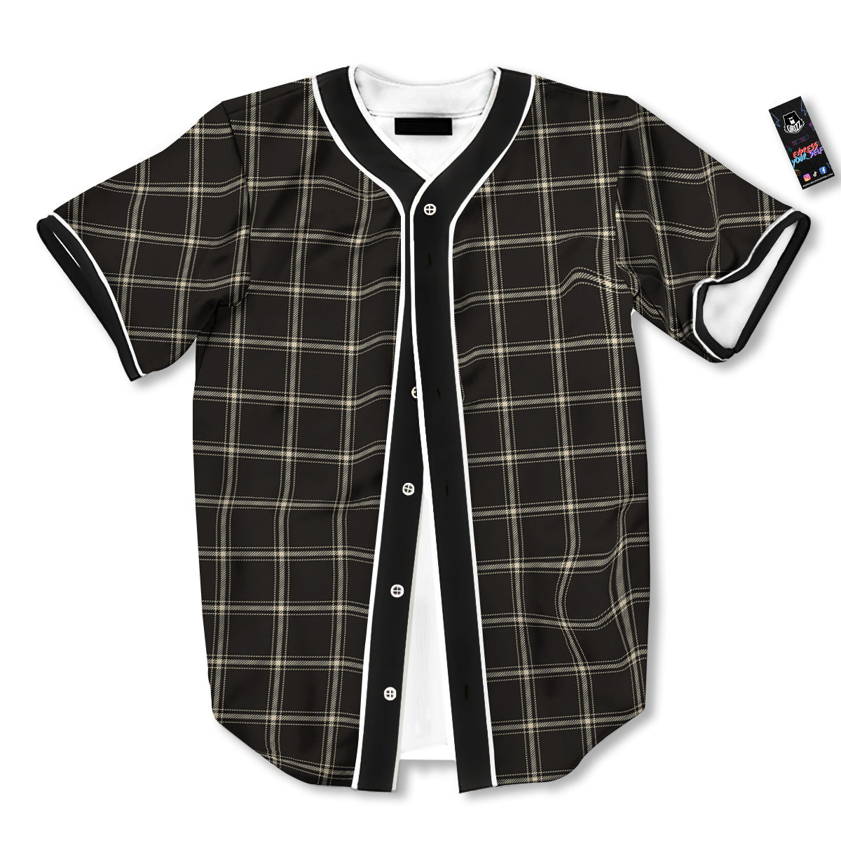 Brown Dark Check Print Pattern Baseball Jersey-grizzshop
