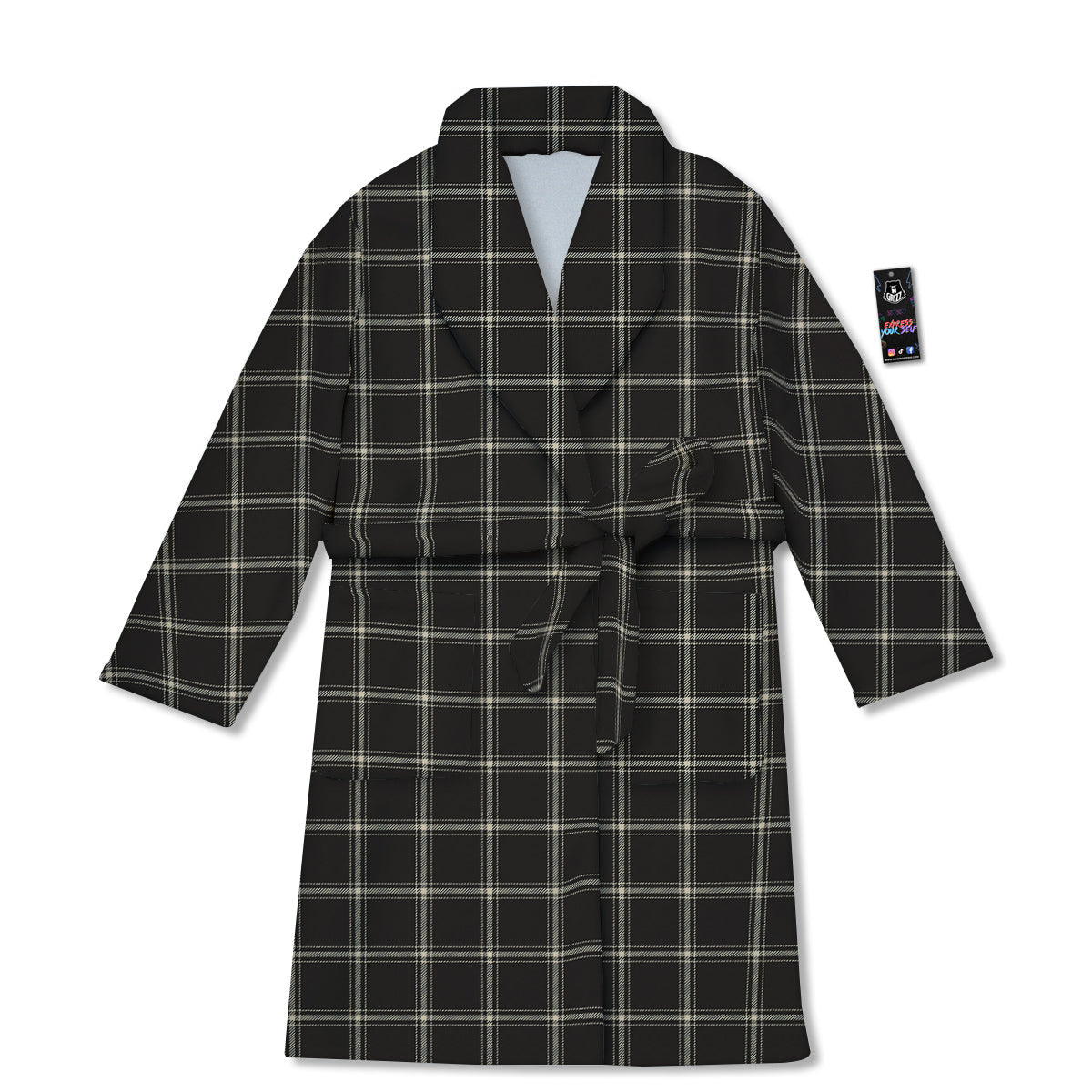 Brown Dark Check Print Pattern Bathrobe-grizzshop
