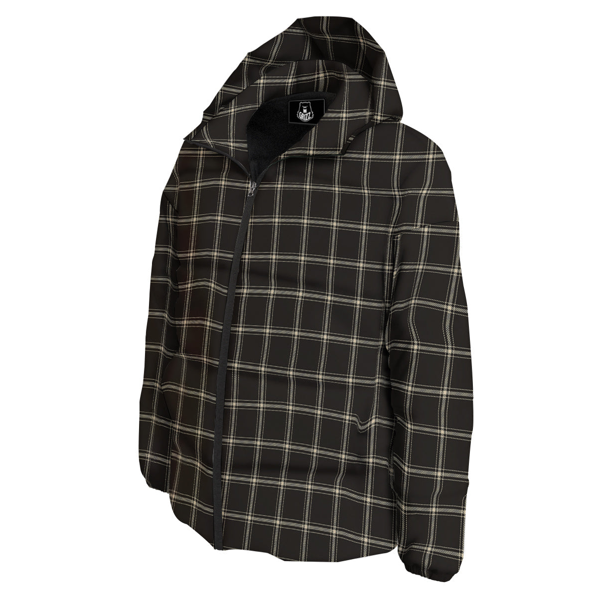 Brown Dark Check Print Pattern Down Jacket-grizzshop