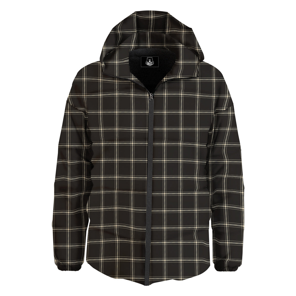 Brown Dark Check Print Pattern Down Jacket-grizzshop