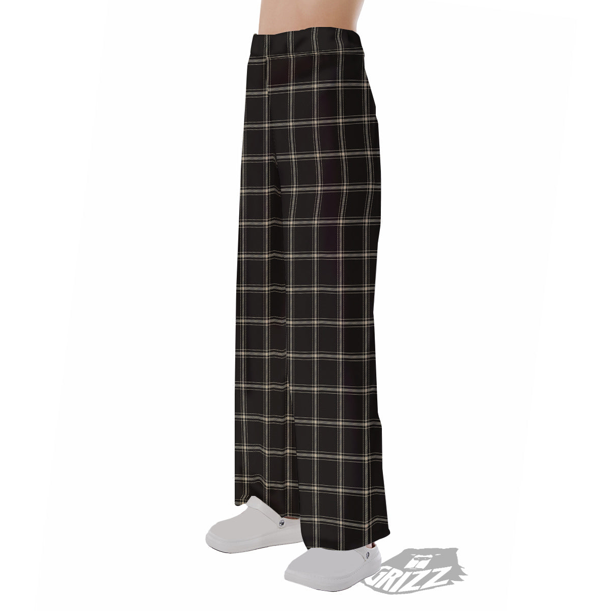 Brown Dark Check Print Pattern Pajama Pants-grizzshop