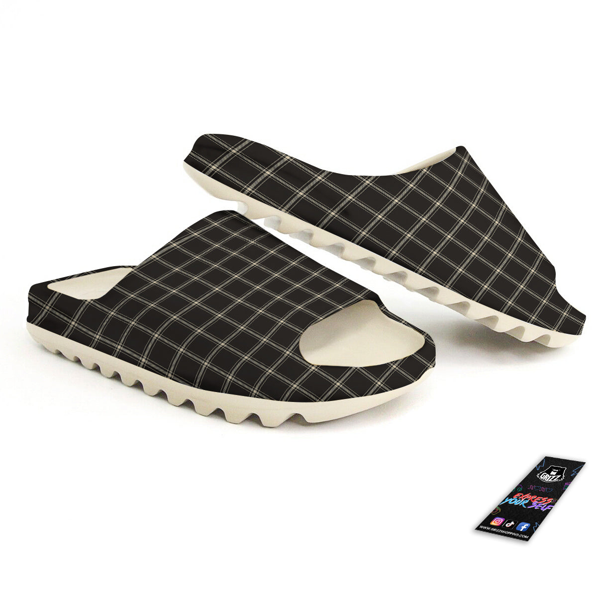 Brown Dark Check Print Pattern Sandals-grizzshop
