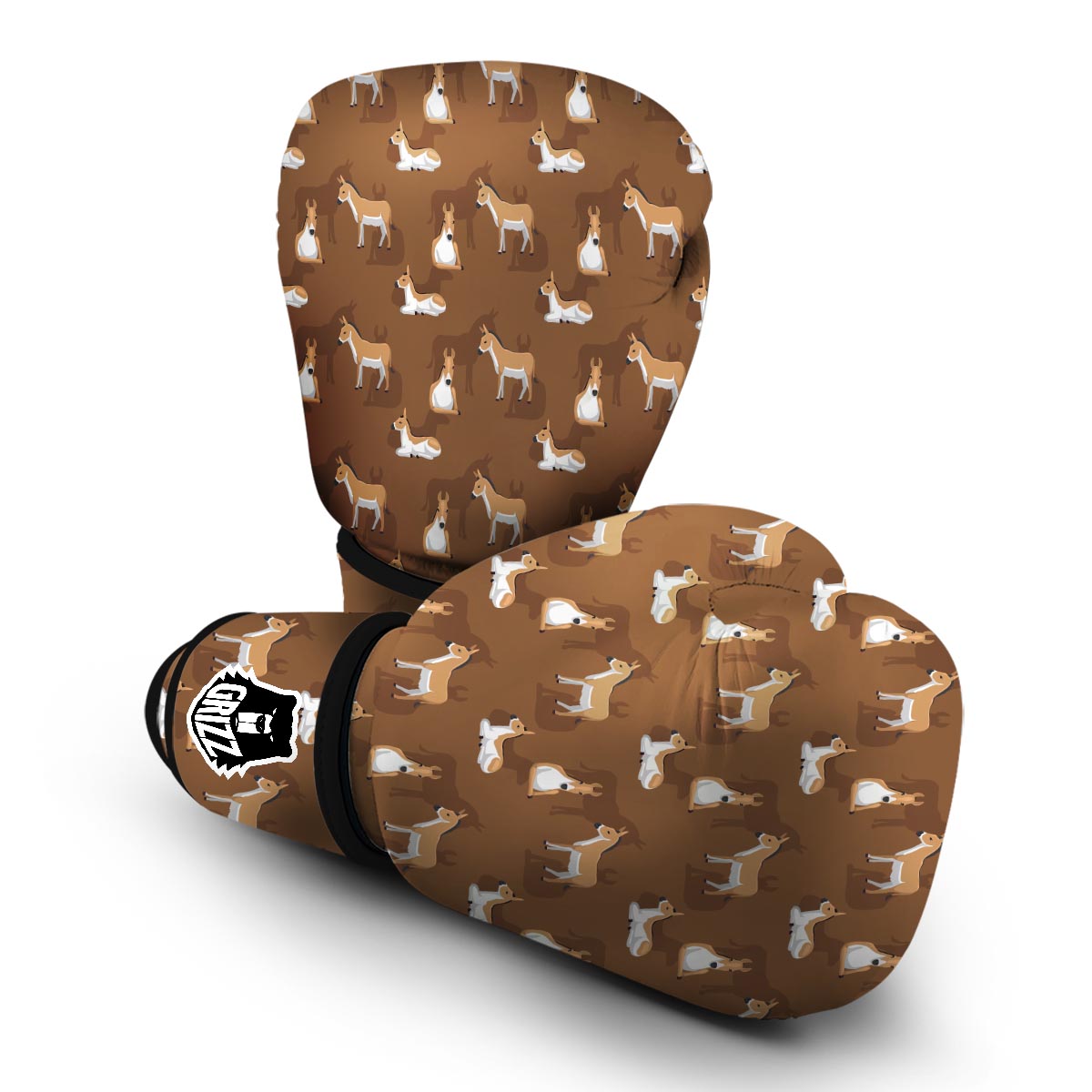 Brown Donkey Pattern Print Boxing Gloves-grizzshop