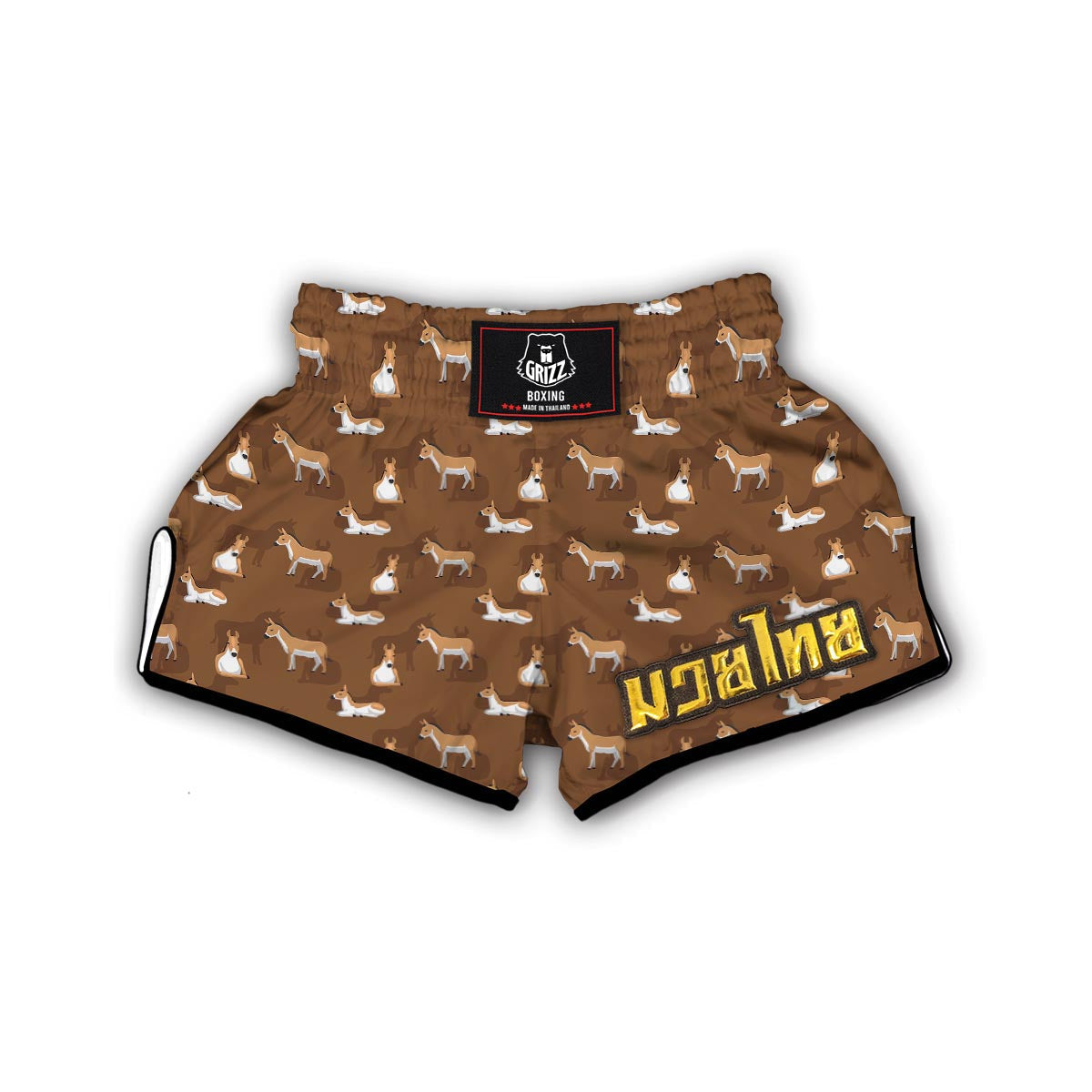Brown Donkey Pattern Print Muay Thai Boxing Shorts-grizzshop
