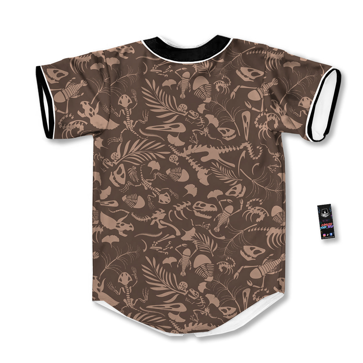 Brown Fossil Print Pattern Baseball Jersey-grizzshop