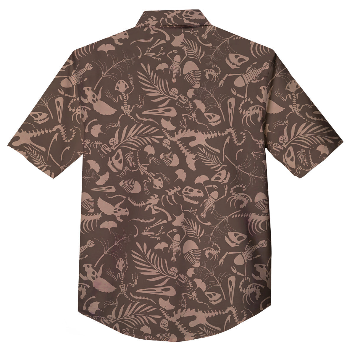 Brown Fossil Print Pattern Button Up Shirt-grizzshop