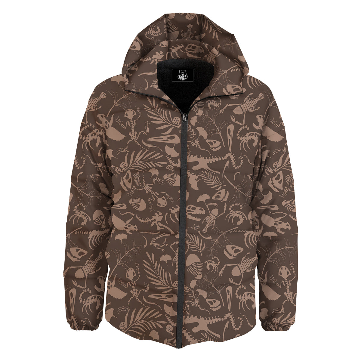 Brown Fossil Print Pattern Down Jacket-grizzshop