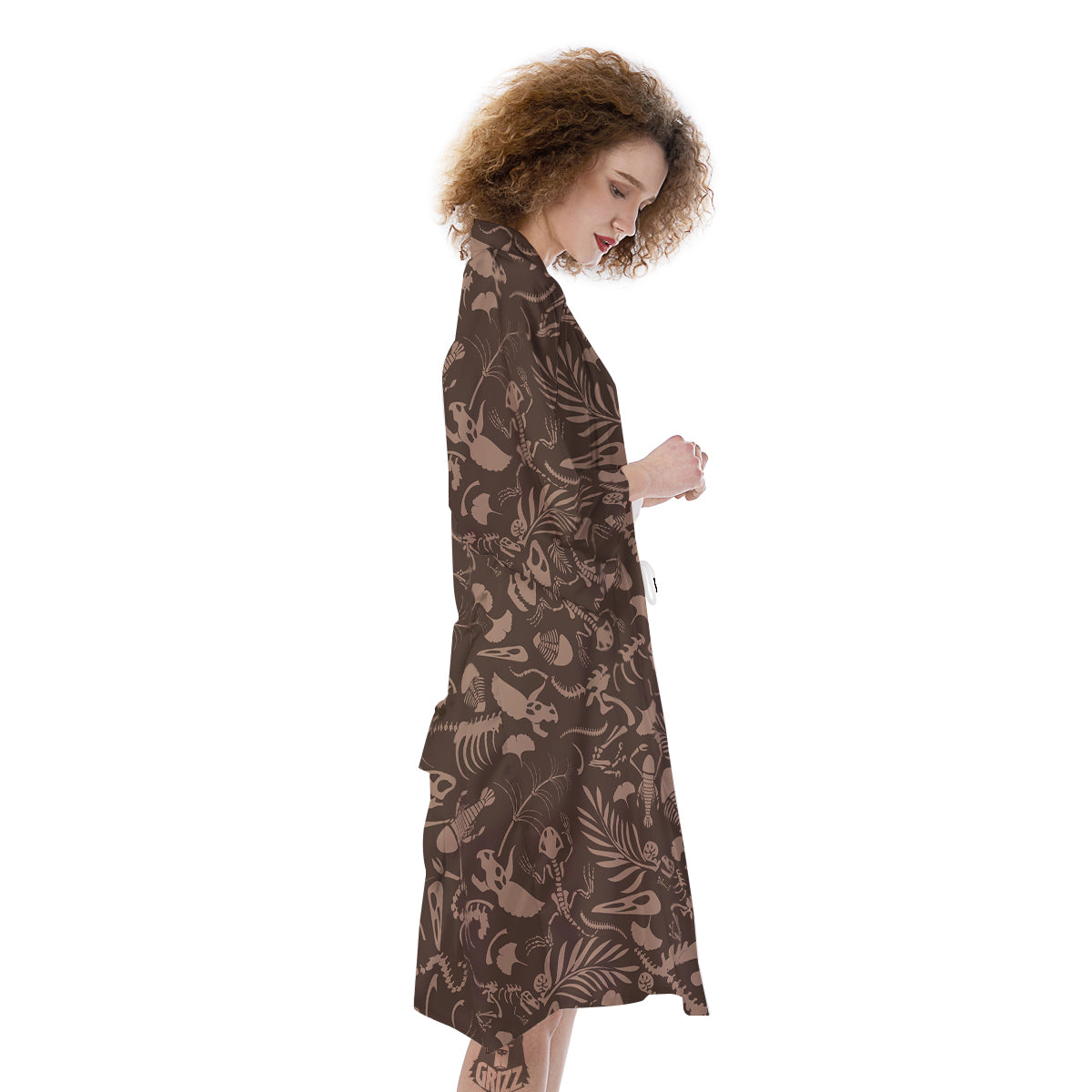 Brown Fossil Print Pattern Kimono-grizzshop