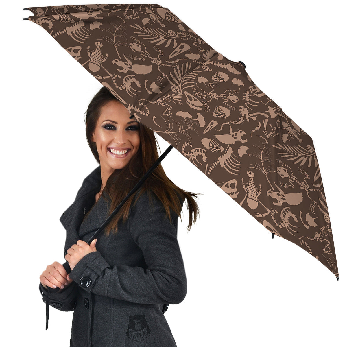 Brown Fossil Print Pattern Umbrella-grizzshop