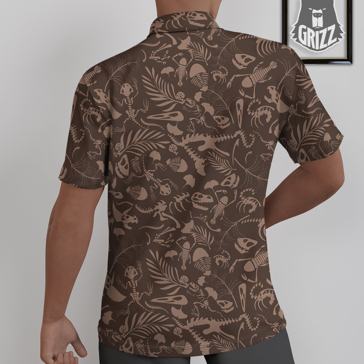 Brown Fossil Print Pattern Untucked Shirts-grizzshop