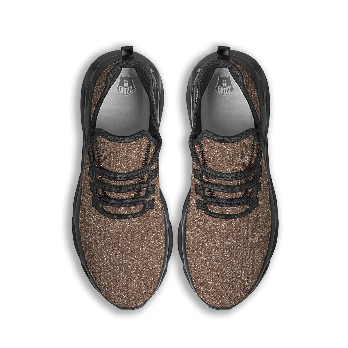 Brown Glitter Artwork Print Black Running Shoes-grizzshop