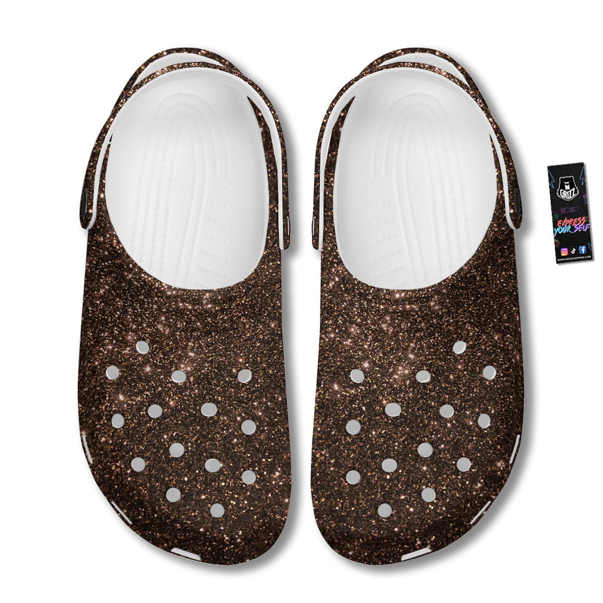 Brown Glitter Print Clog-grizzshop