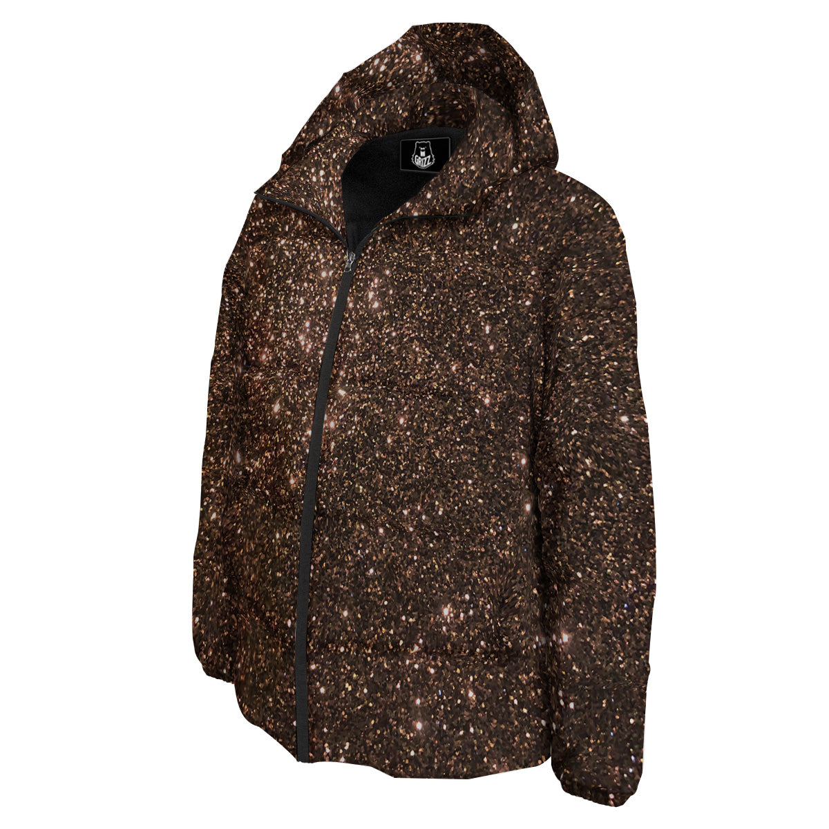 Brown Glitter Print Down Jacket-grizzshop