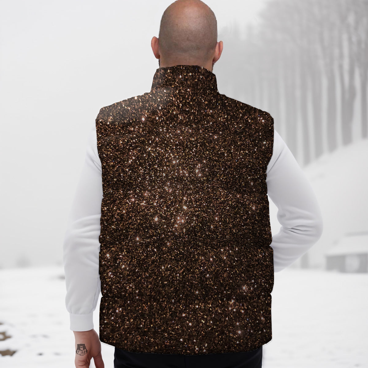 Brown Glitter Print Down Vest