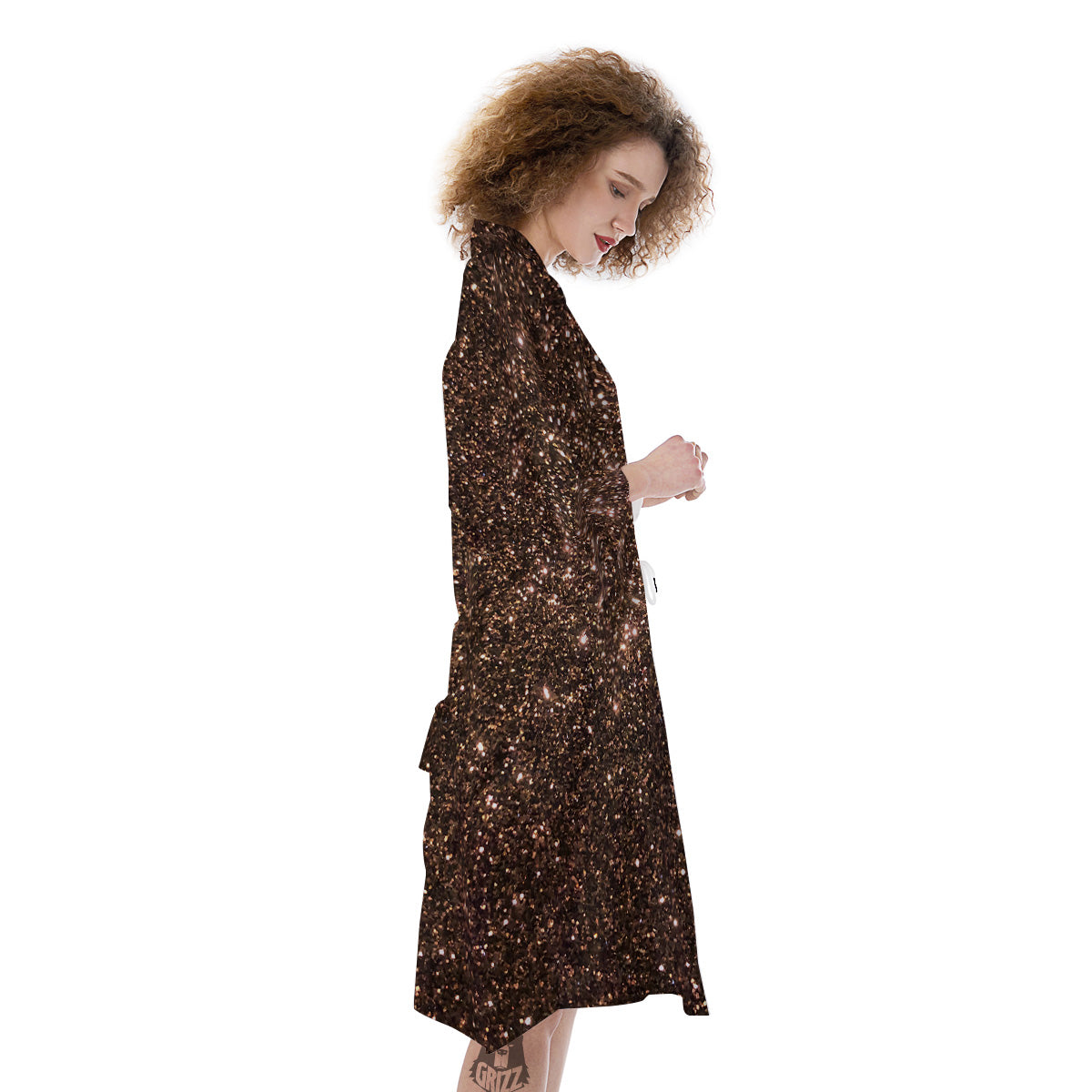 Brown Glitter Print Kimono-grizzshop