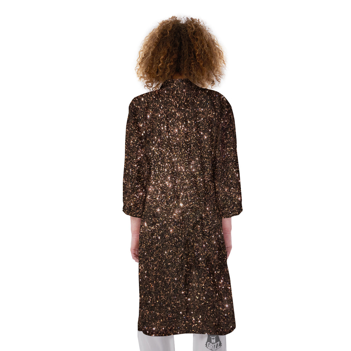 Brown Glitter Print Kimono-grizzshop