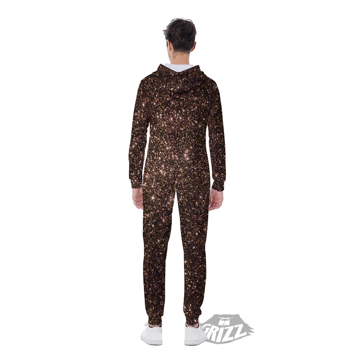 Brown Glitter Print Men's Jumpsuit-grizzshop