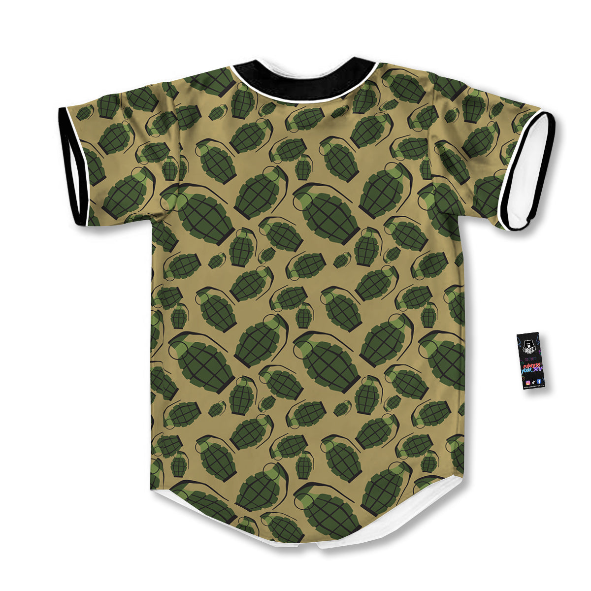 Brown Grenade Print Pattern Baseball Jersey-grizzshop