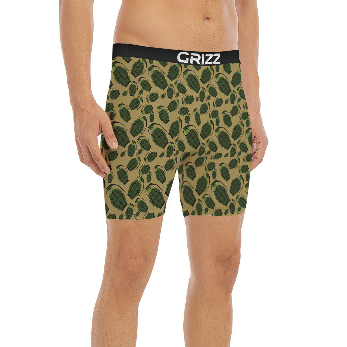 Brown Grenade Print Pattern Boxer Briefs-grizzshop