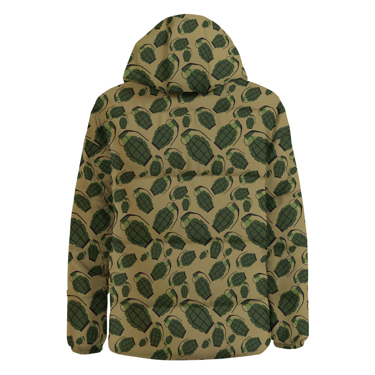 Brown Grenade Print Pattern Down Jacket-grizzshop